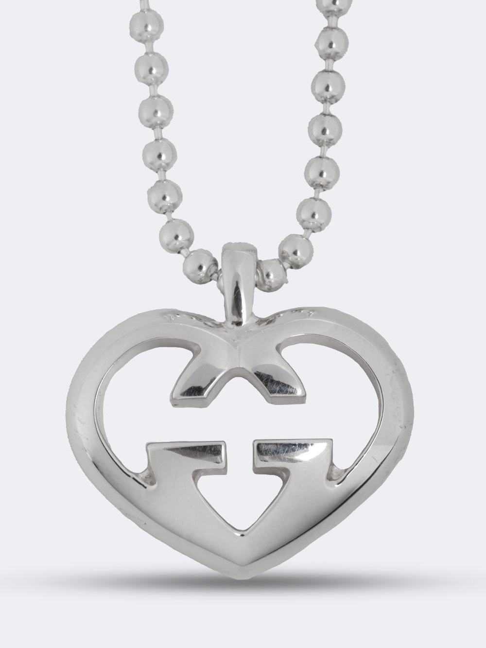 Gucci Silver puff Heart Cutout Pendant Necklace 27.5”